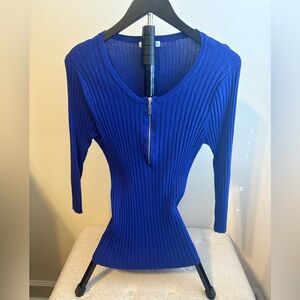 New York & Company Royal Blue Ribbed Blouse